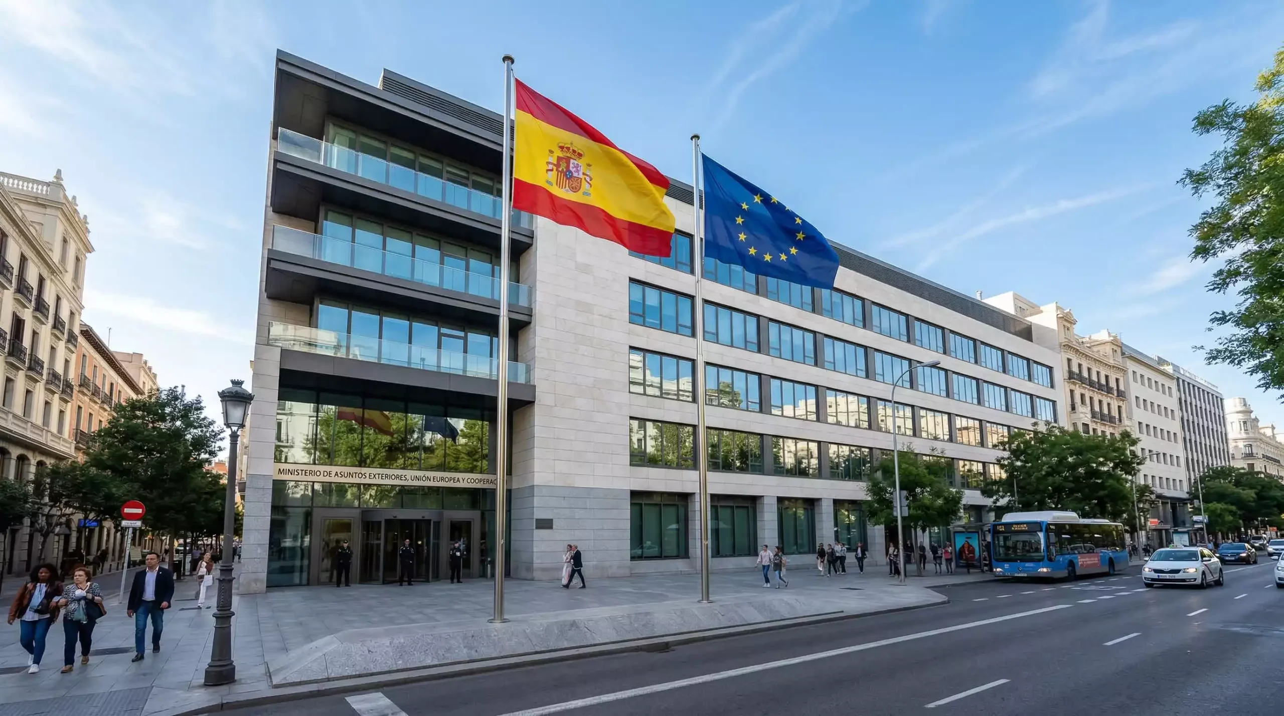 Sede de la DGOJ en Madrid con bandera de España y logotipo del organismo regulador del juego